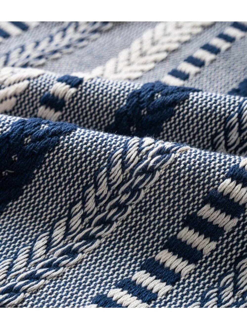 Set of 2 Boho 22x22 Inch Throw Pillow Covers - Navy Blue Farmhouse Accent